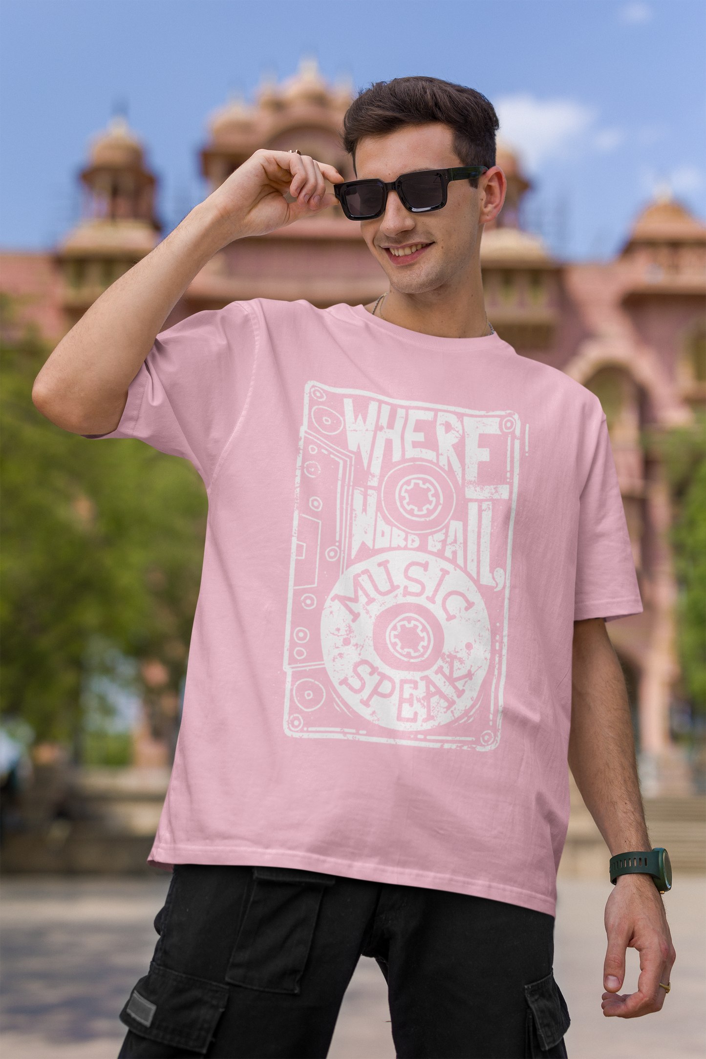 Where Word Fails Music Speaks Unisex Baby Pink Oversized Tshirt | DJ Paroma Collection | ATOM