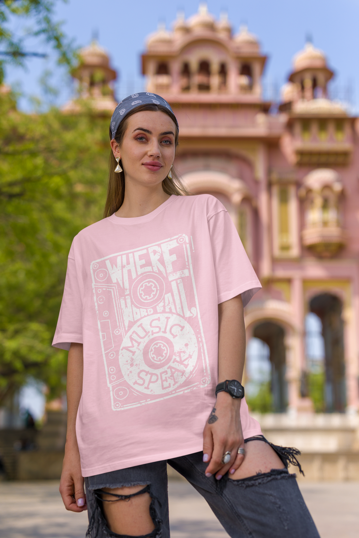 Where Word Fails Music Speaks Unisex Baby Pink Oversized Tshirt | DJ Paroma Collection | ATOM