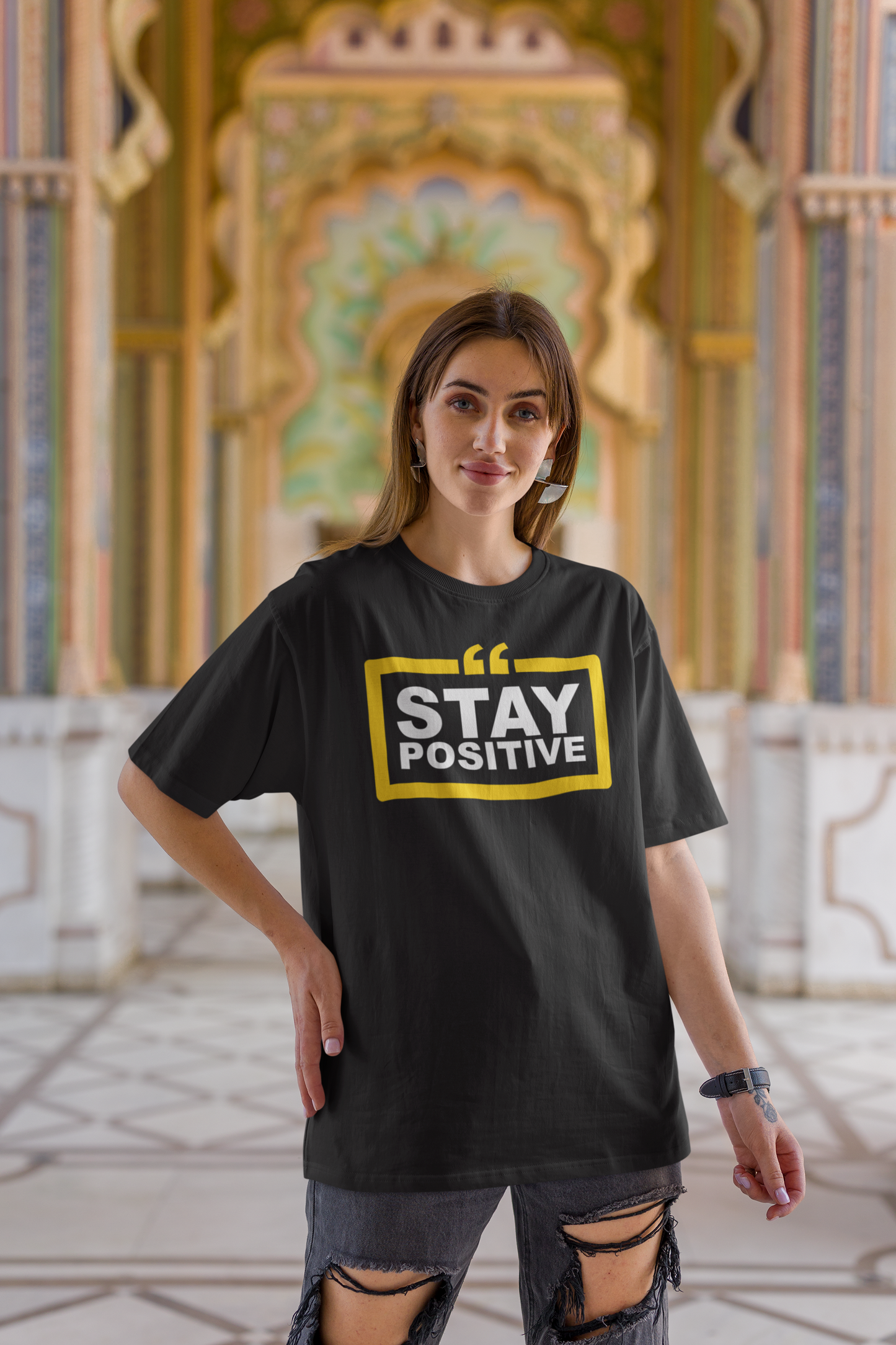 Stay Positive Unisex Black Oversized T-Shirt | Ashish Mishra Collection | ATOM NEW YORK