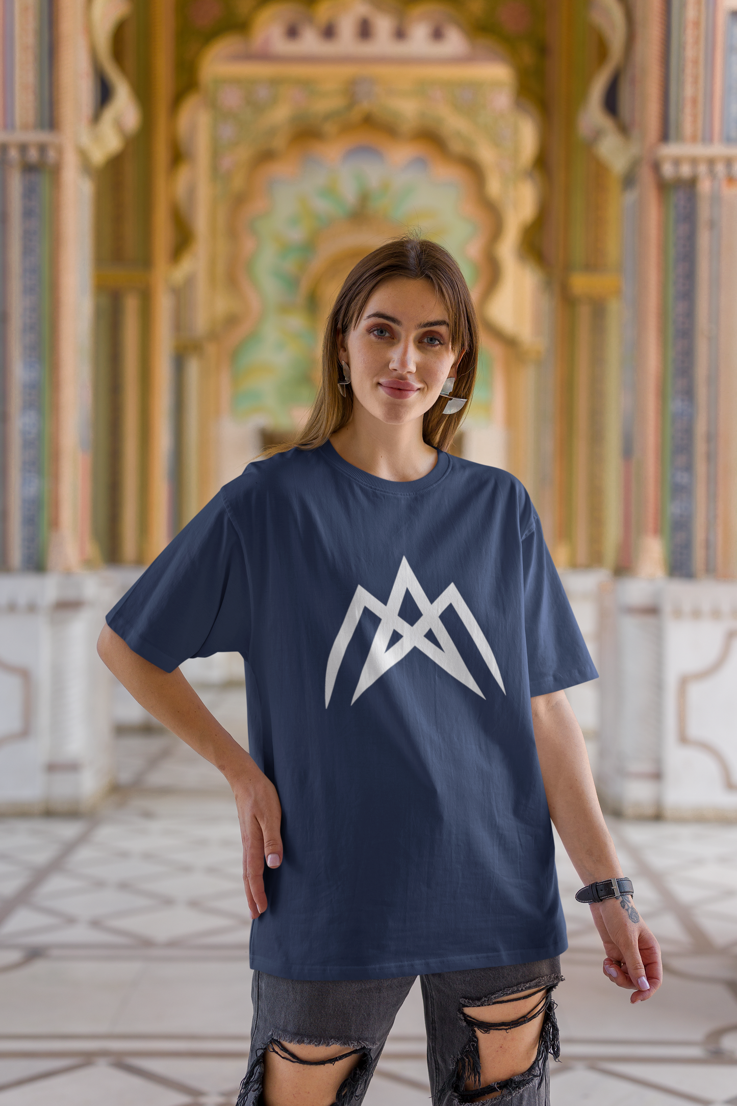 AM Unisex Navy Blue Oversized T-Shirt | Ashish Mishra Collection | ATOM NEW YORK
