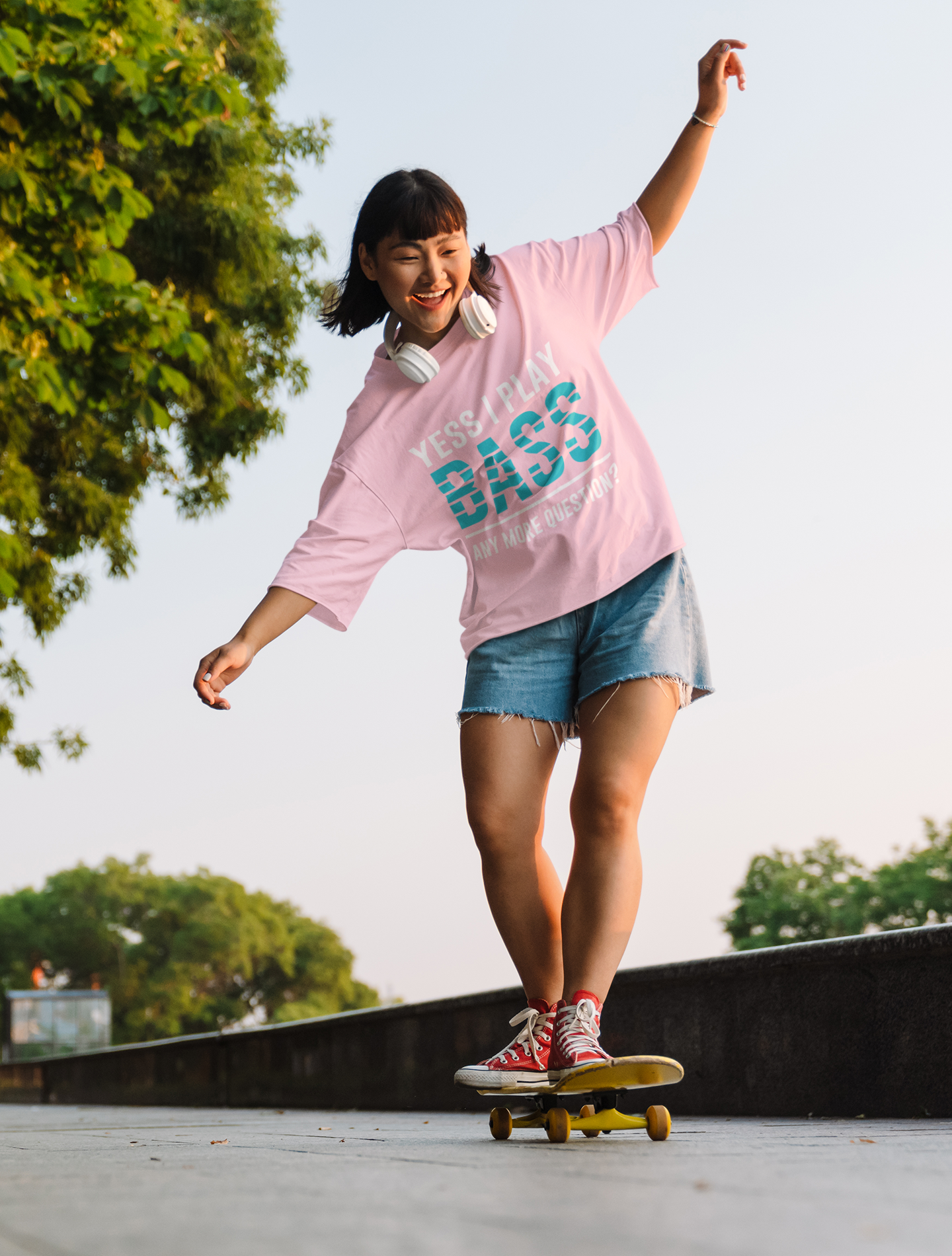 Yess I Play Bass Unisex Baby Pink Oversized Tshirt | DJ Paroma Collection | ATOM