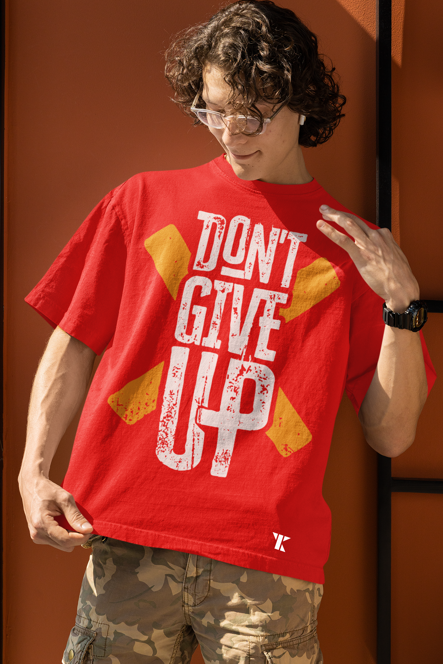 Don't Give Up Dense Oversized Red Unisex T-Shirt | Tarun Kapoor Collection