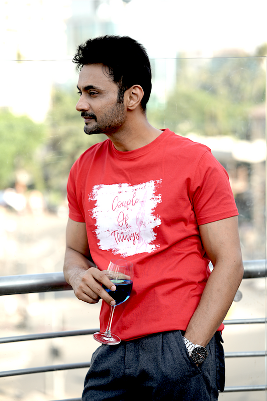 Couple Of Things Signature Patch Red Round Neck T-Shirt For Men | RJ Anmol Collection