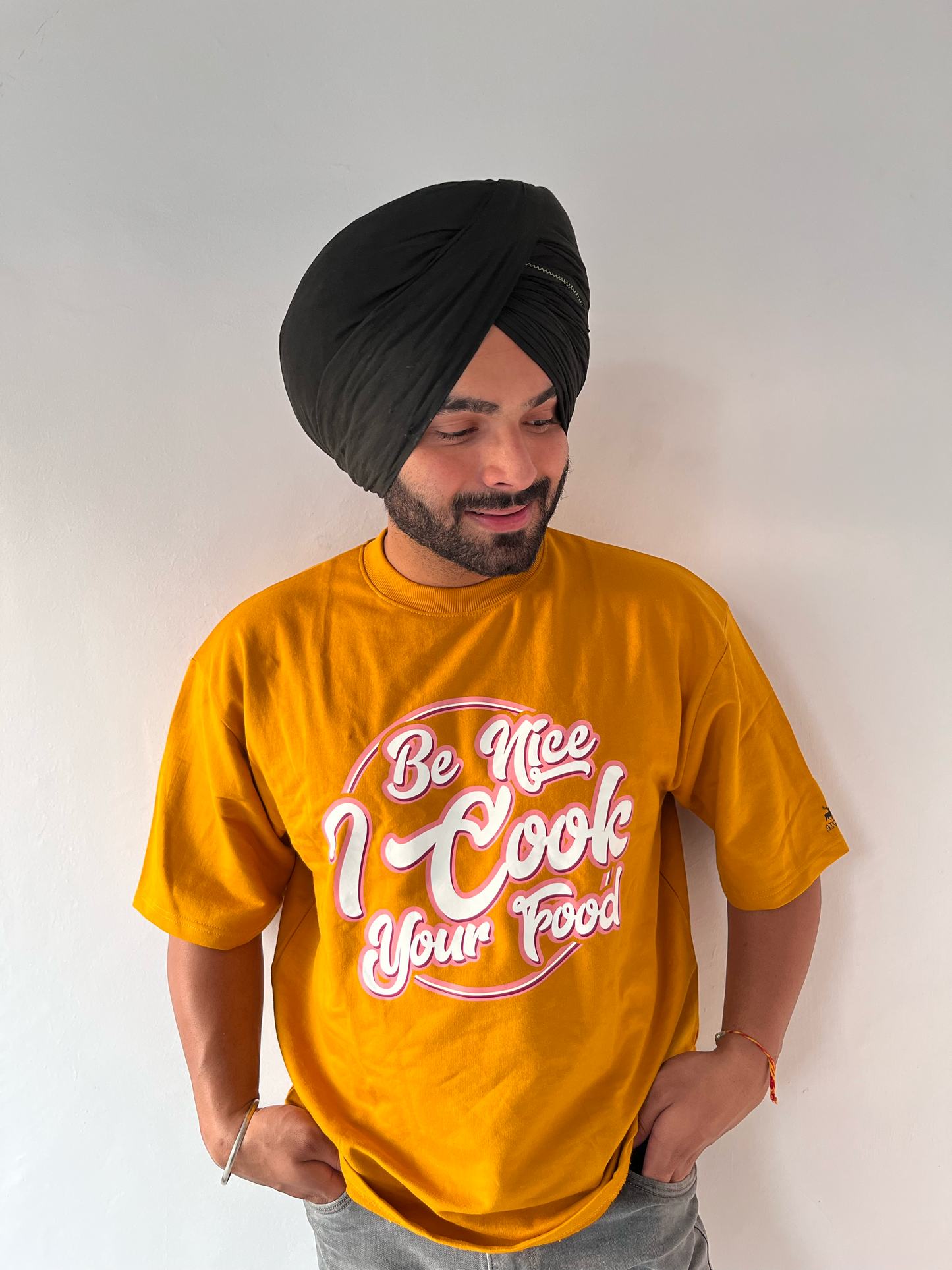 Be Nice French Terry Oversized Mustard Yellow Unisex T-Shirt | Masterchef Gurkirat Collection | ATOM