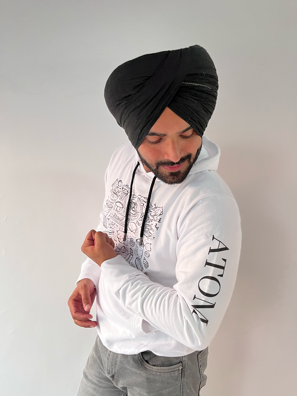 Food Doodle Front And Back White Unisex Pure Cotton Hoodie | Masterchef Gurkirat Collection | ATOM