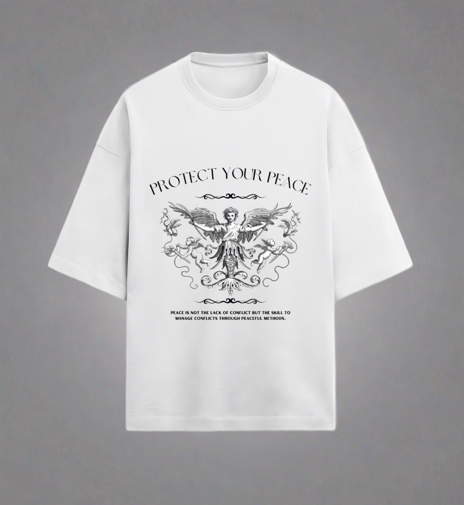 Terry (280 GSM) Protect Your Peace White Oversize T-Shirt For Men