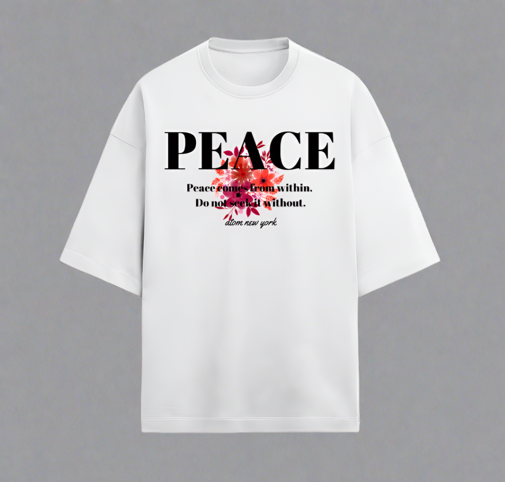 Terry (280 GSM) Peace White Oversize T-Shirt For Men