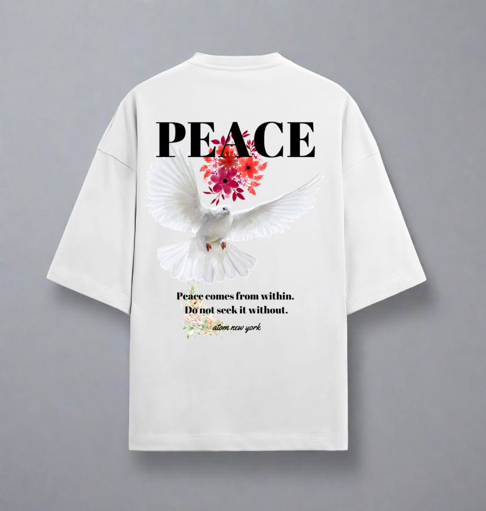 Terry (280 GSM) Peace White Oversize T-Shirt For Men