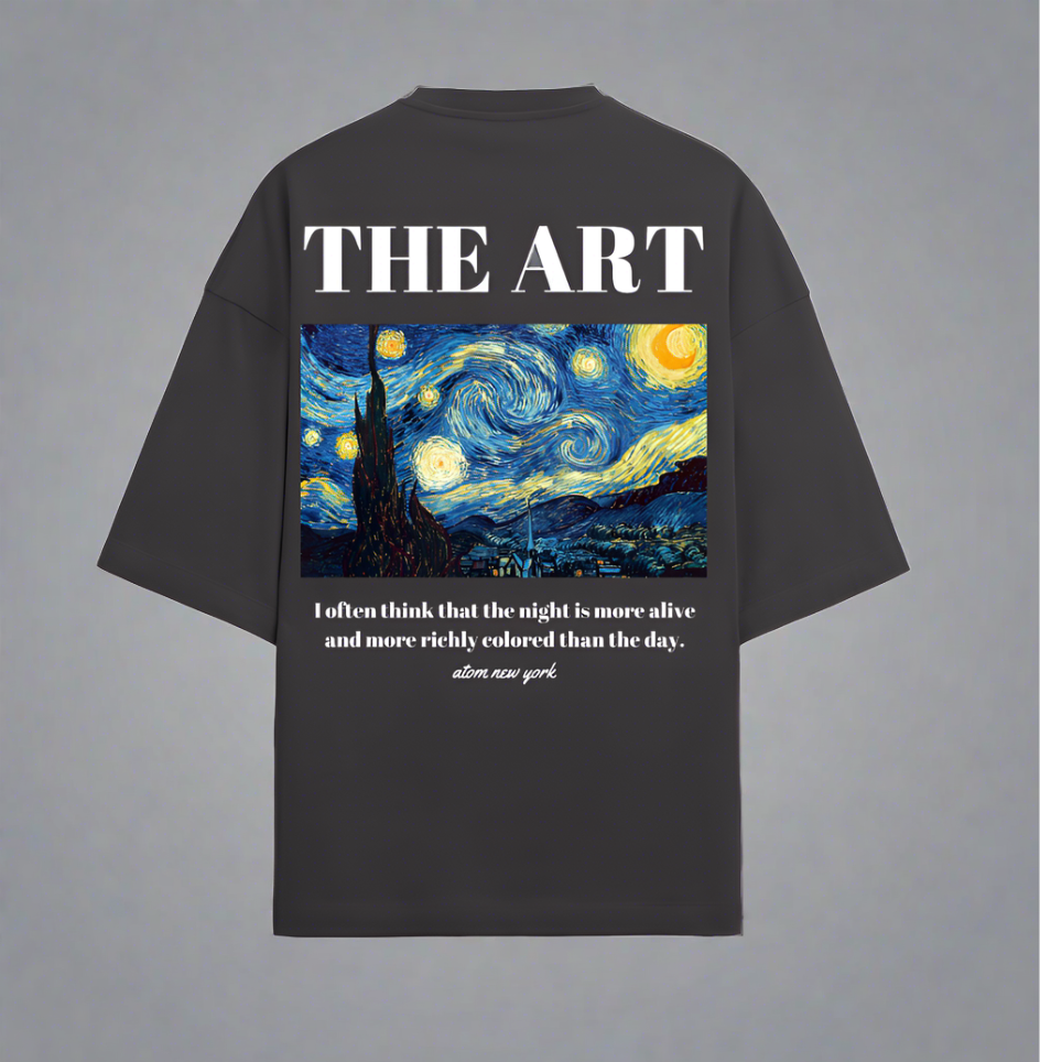 Terry (280 GSM) Vincent Van Gogh Black Oversize T-Shirt For Men