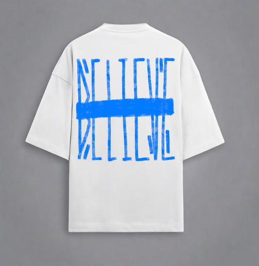 Terry (280 GSM) Believe White Oversize T-Shirt For Men