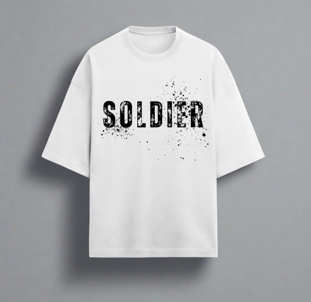 Terry (280 GSM) Soldier White Oversize T-Shirt For Men