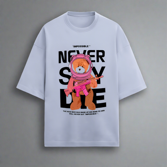 Terry (280 GSM) Never Say Die Lavander Oversize T-Shirt For Men