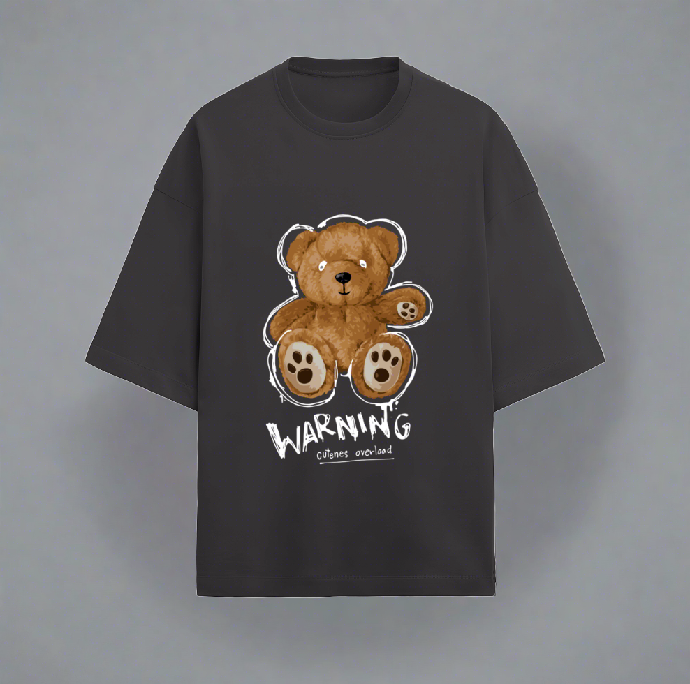 Terry (280 GSM) Warning Black Oversize T-Shirt For Men