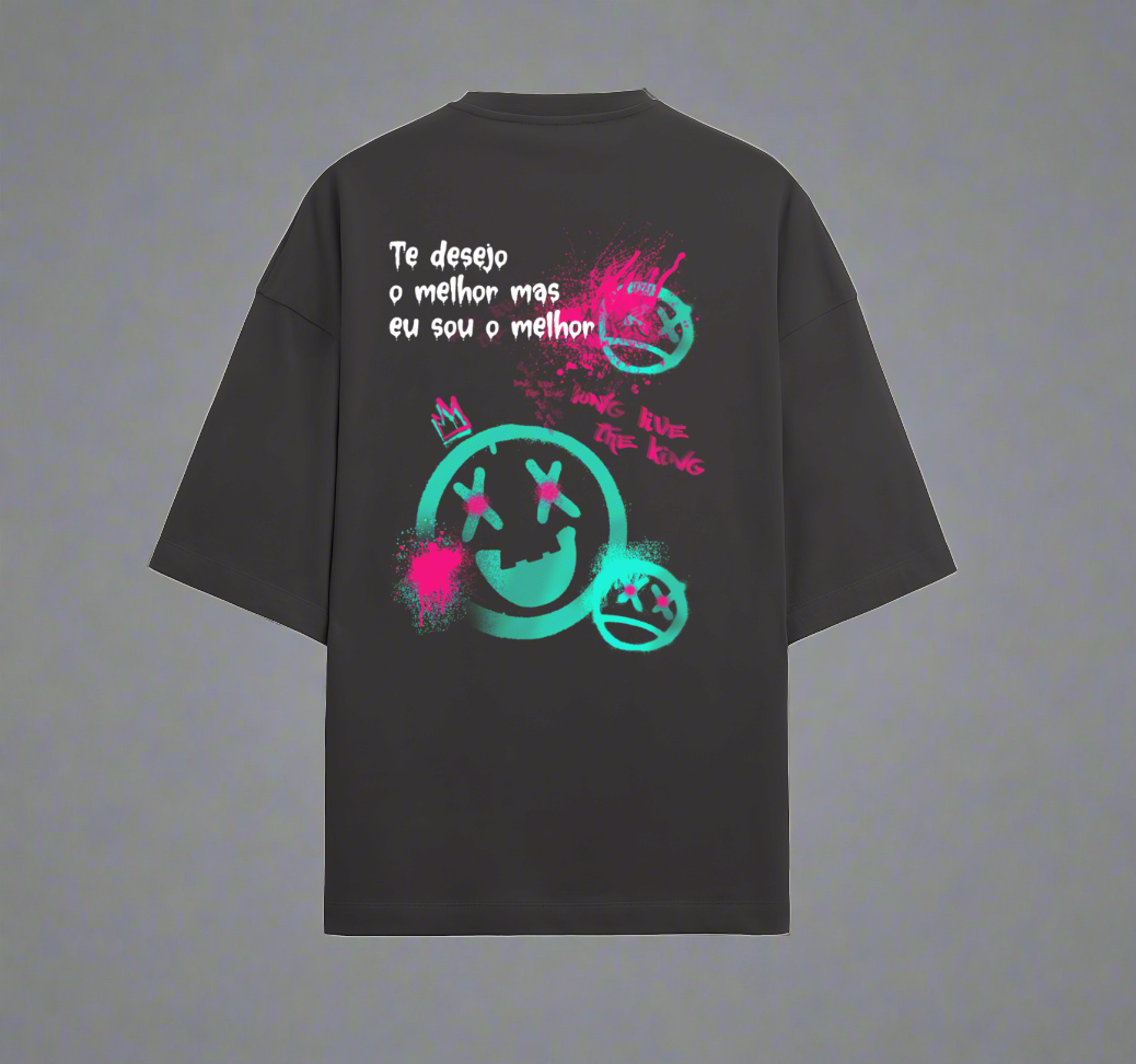 Terry (280 GSM) Long Live The King Black Oversize T-Shirt For Men