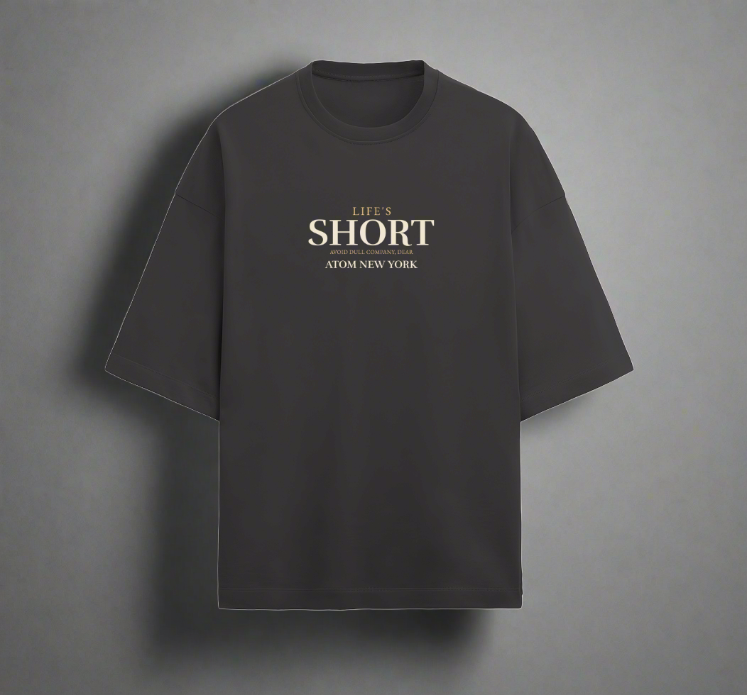 Terry (280 GSM) Life's Short Black Oversize T-Shirt For Men