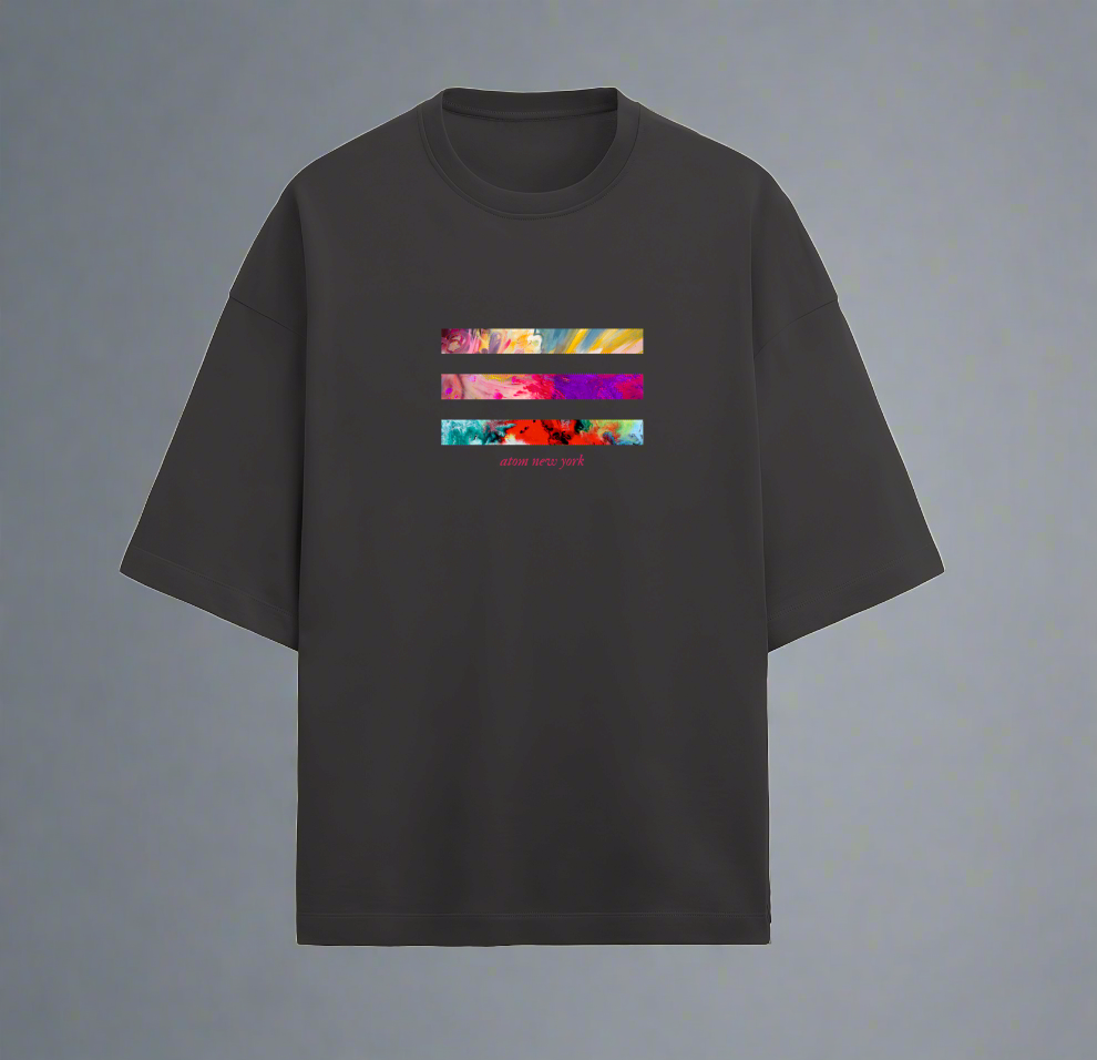 Terry (280 GSM) Add Colours To Life Black Oversize T-Shirt For Men