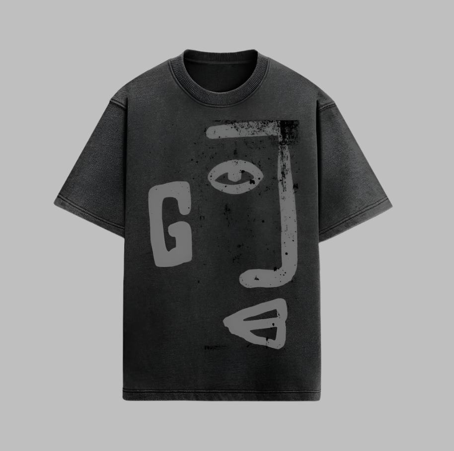 Acid Wash Face Black Oversized T-Shirt For Men