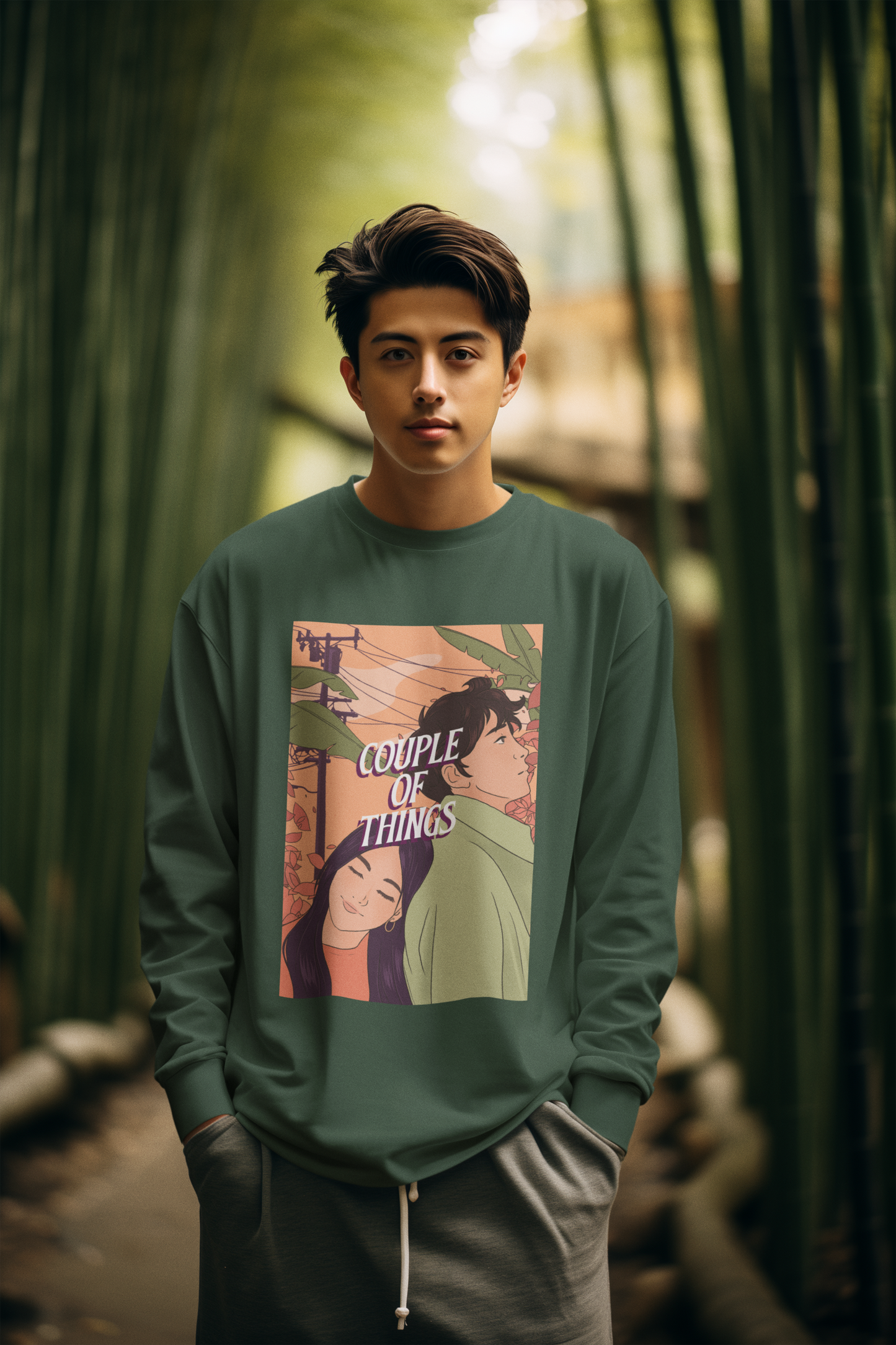 Couple Of Things Anime Signature Olive Green Unisex Sweatshirt | RJ Anmol Collection