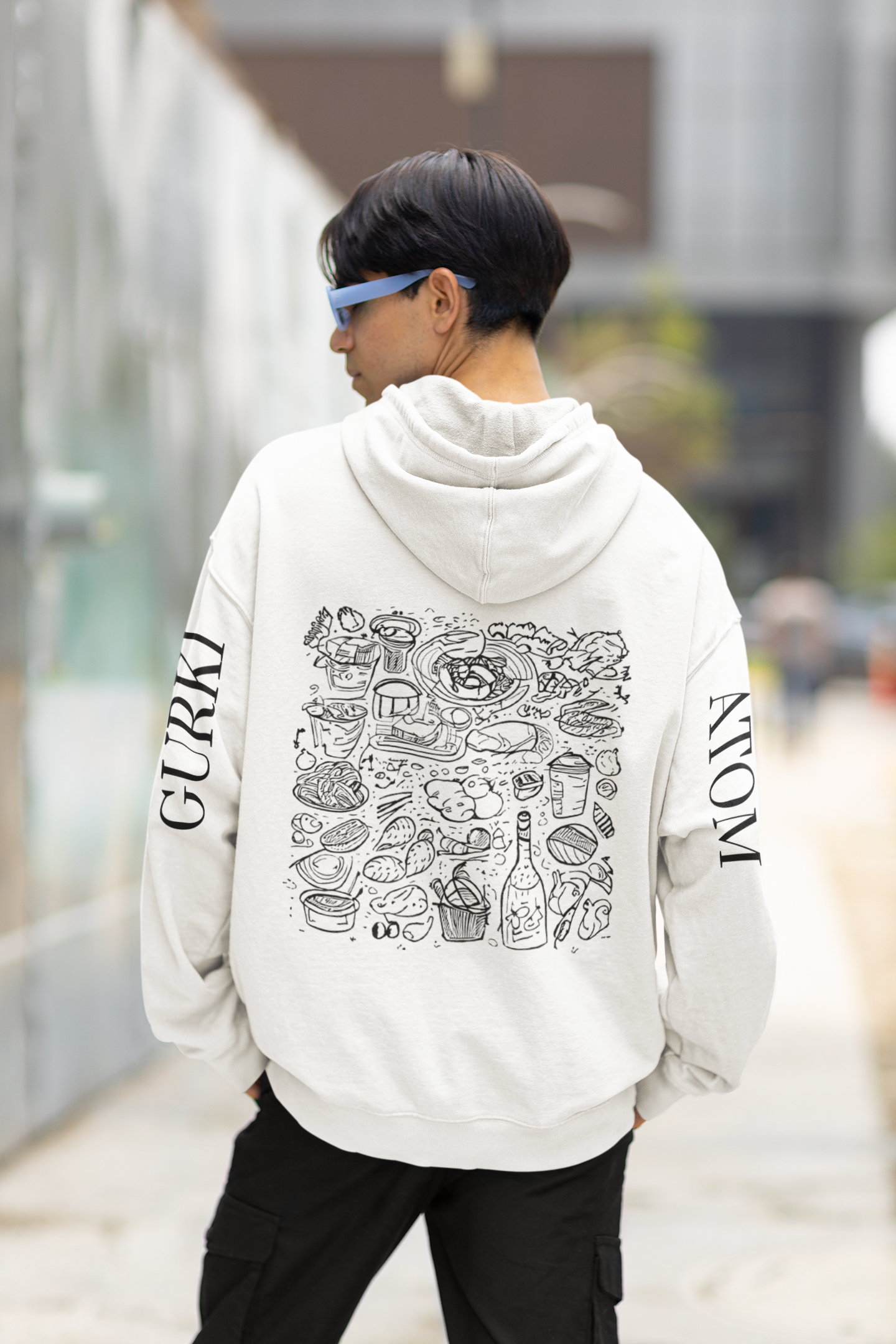 Food Doodle Front And Back White Unisex Pure Cotton Hoodie | Masterchef Gurkirat Collection | ATOM