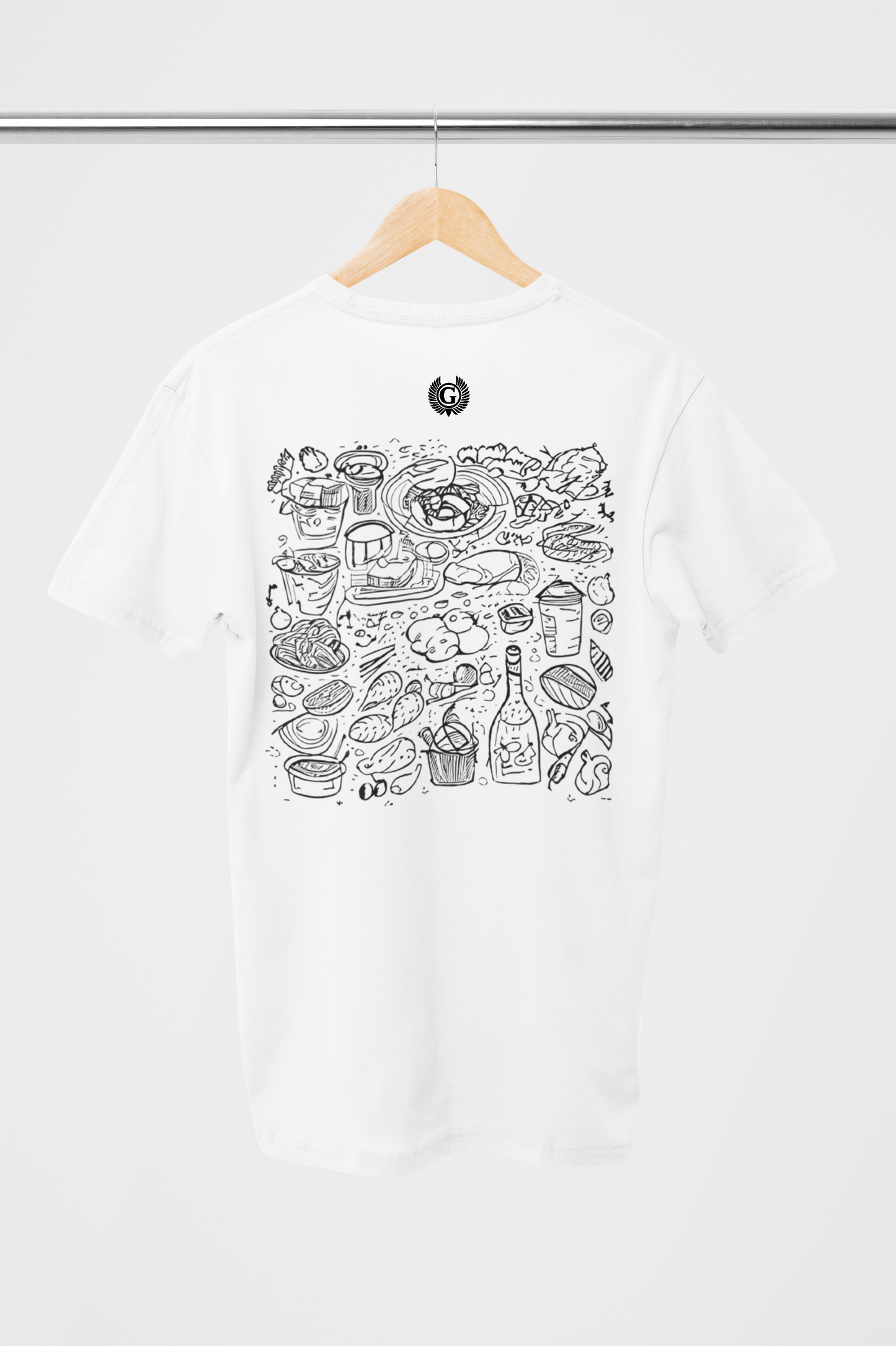 Food Doodle French Terry Oversized White Unisex T-Shirt | Masterchef Gurkirat Collection | ATOM