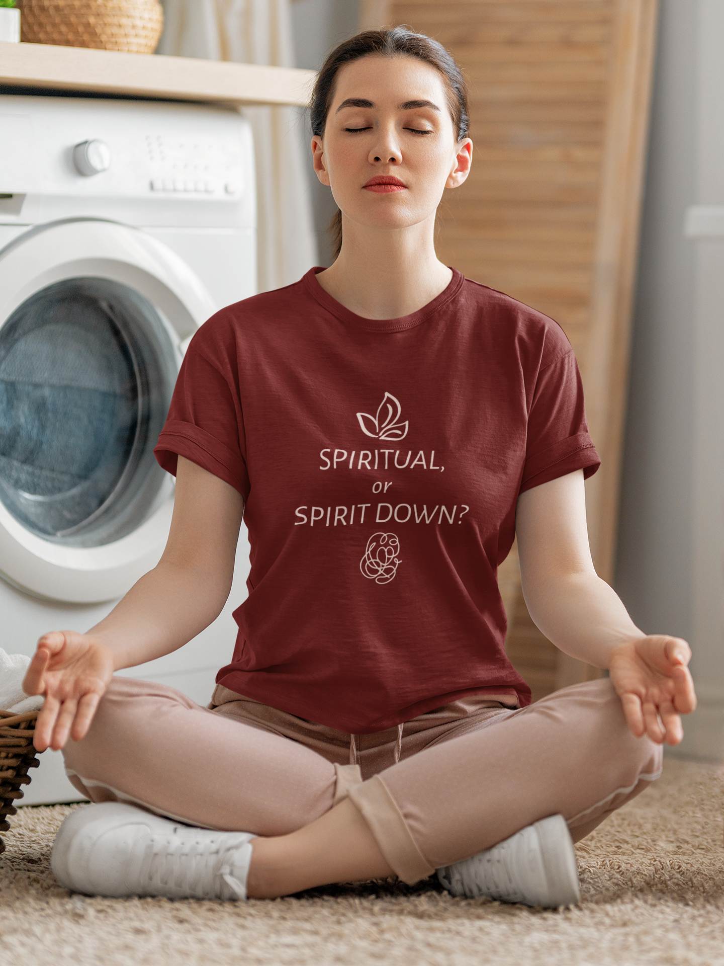 Spiritual or spirit down Cotton Unisex Maroon T-Shirt | Iris Yog Collection | ATOM