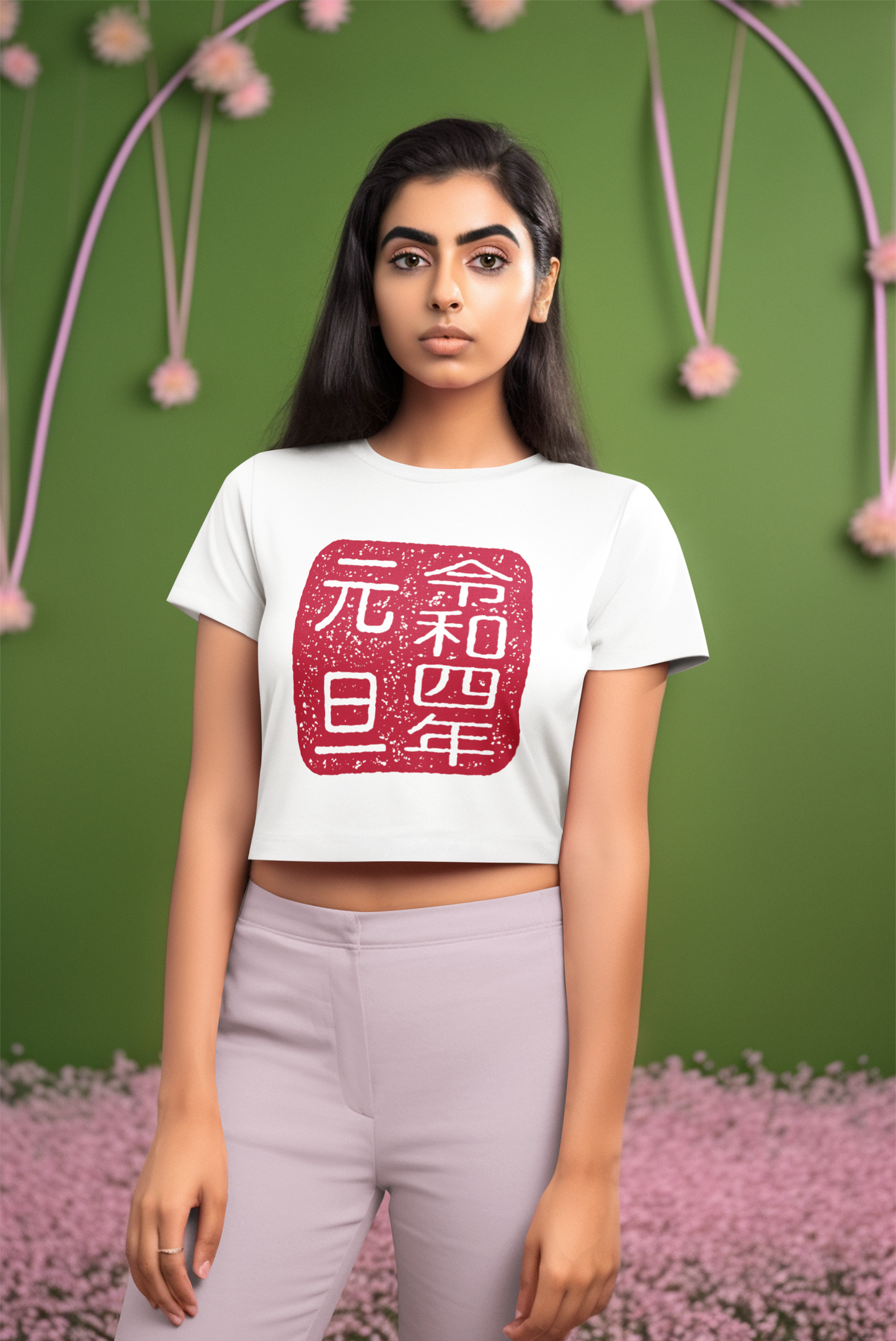 Chinese Caligraphy White Crop Top For Women