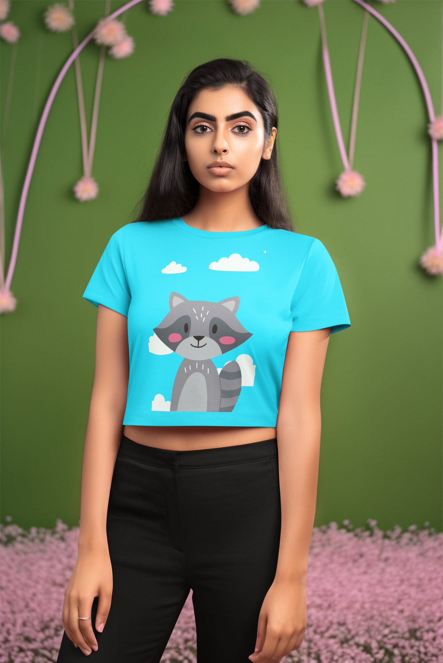 Koala Illustration Sky Blue Crop Top For Women