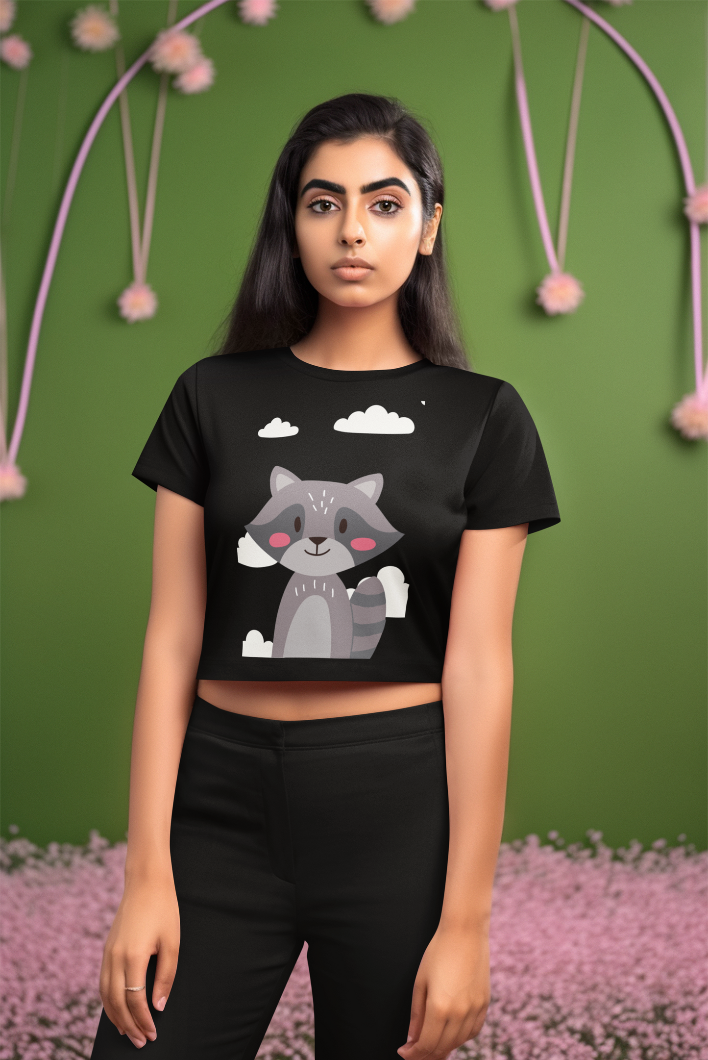 Copy of Koala Illustration Black Crop Top For Women