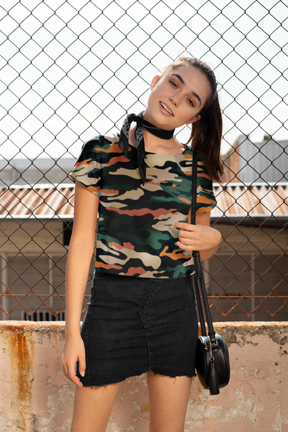 Military Print Crop Top For Women