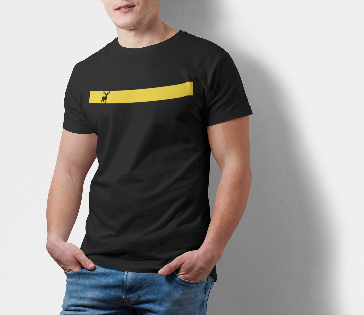 ATOM Signature Mascot Yellow Stripe Black T-Shirt For Men