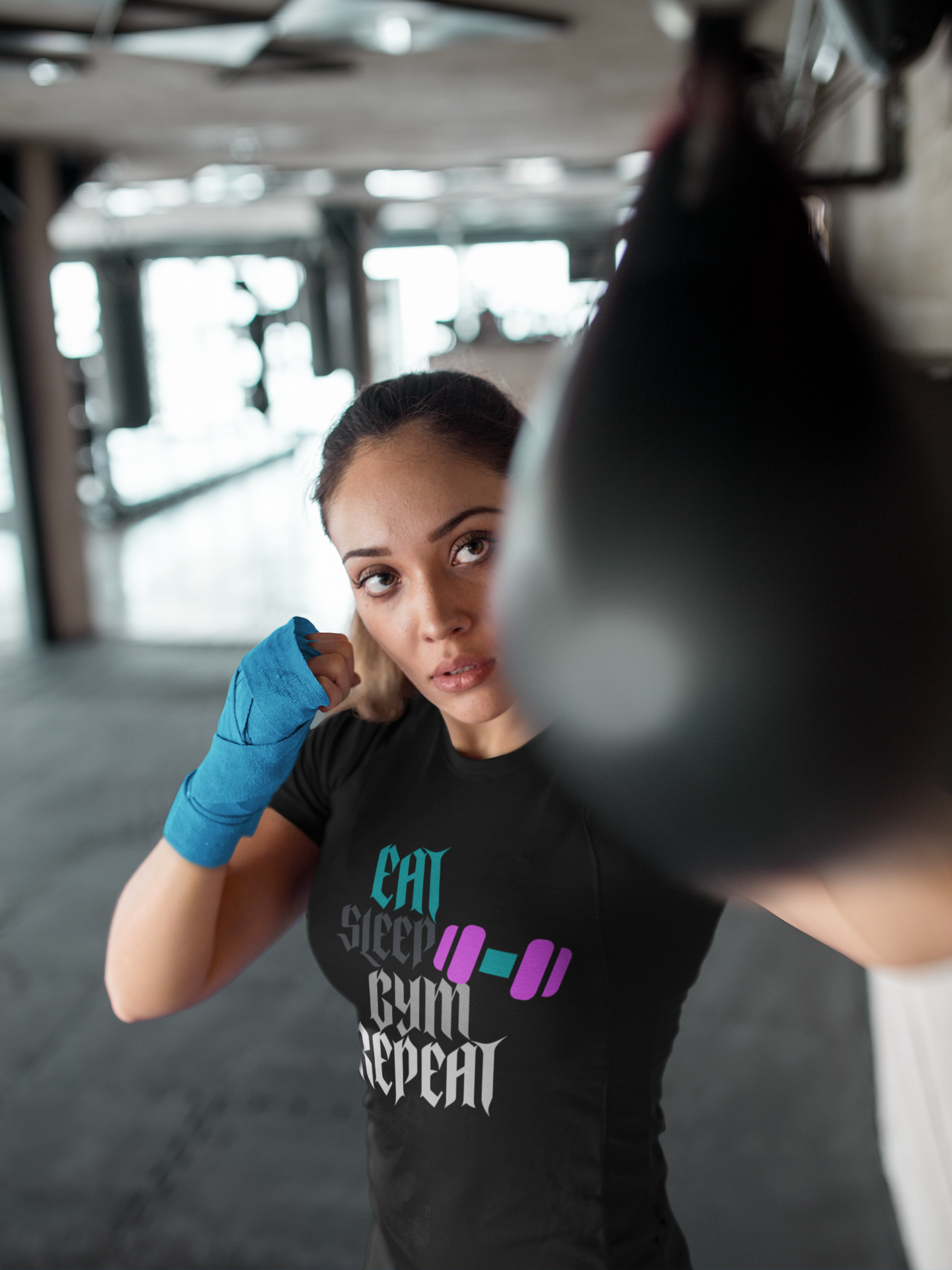 Eat Sleep Gym Repeat Black T-Shirt For Women | Tarun Kapoor Collection