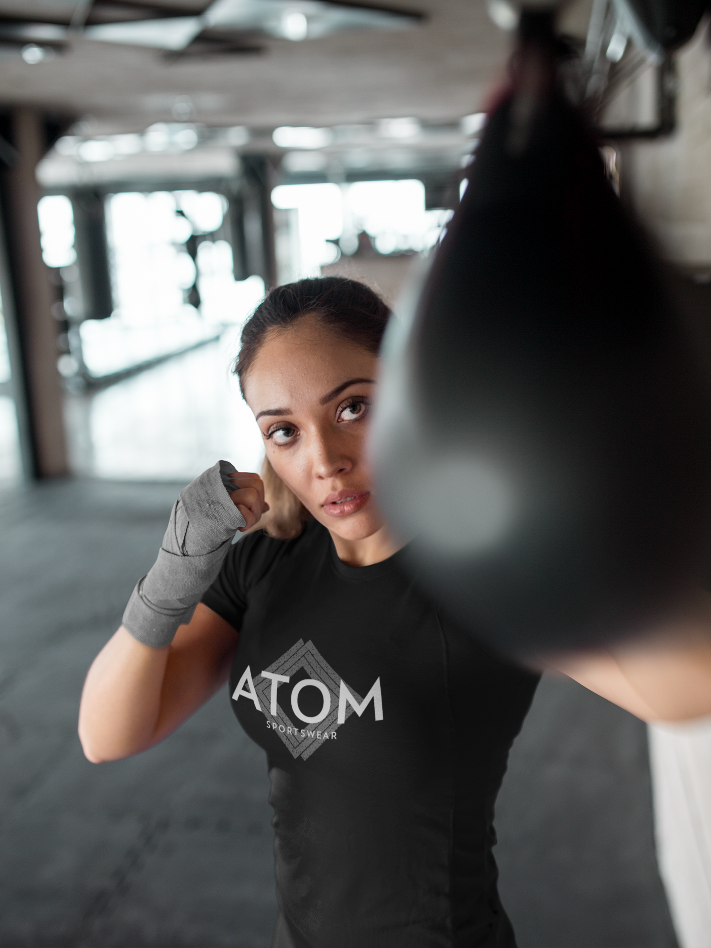 ATOM Signature Sportswear Black T-Shirt for Women.