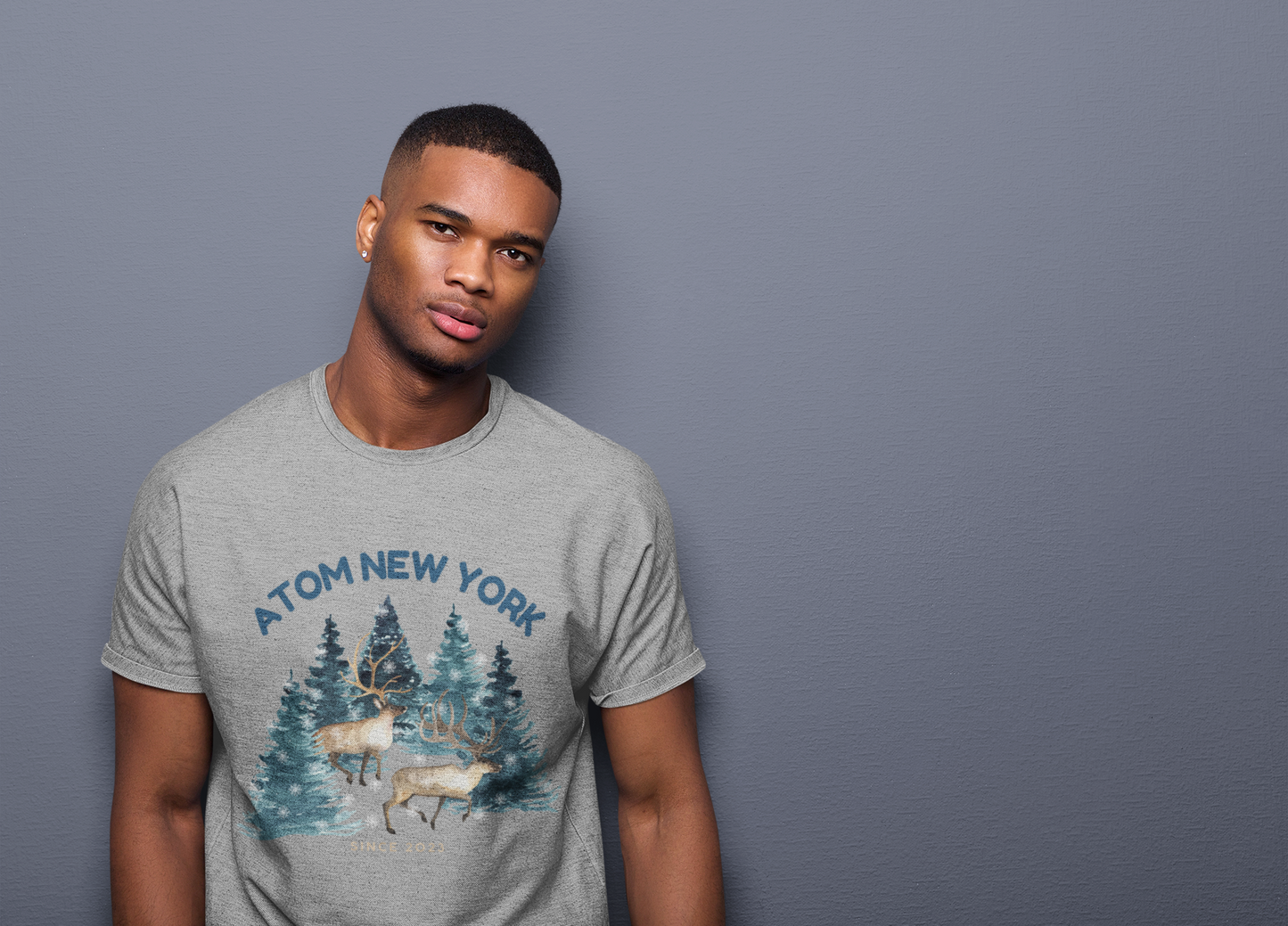 ATOM Signature Brand Print Melange Grey T-Shirt For Men
