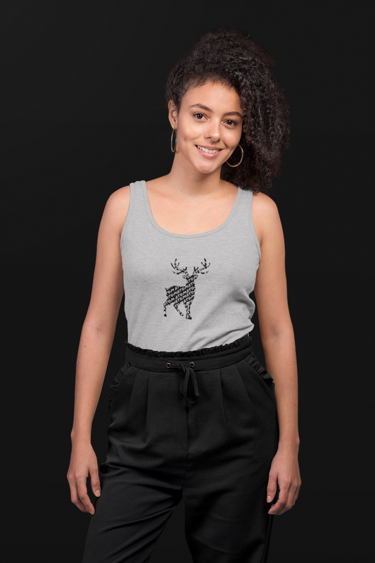 ATOM Deer Mascot Grey Melange Tank Top For Women