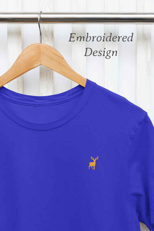 ATOM Deer Mascot Classic Embroidered Logo Basic Royal Blue T-Shirt For Men