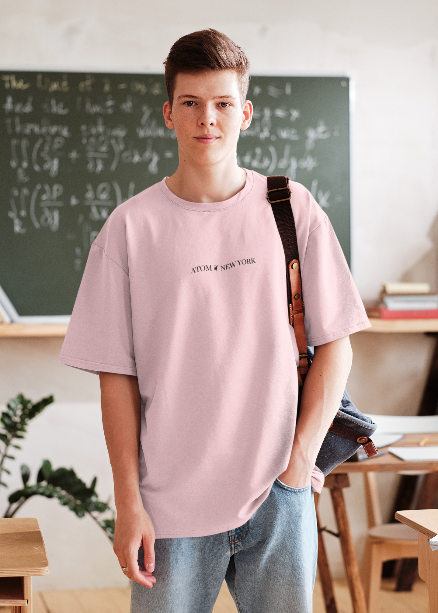 ATOM NEW YORK ESSENTIAL Light Pink Oversized T-Shirt For Men
