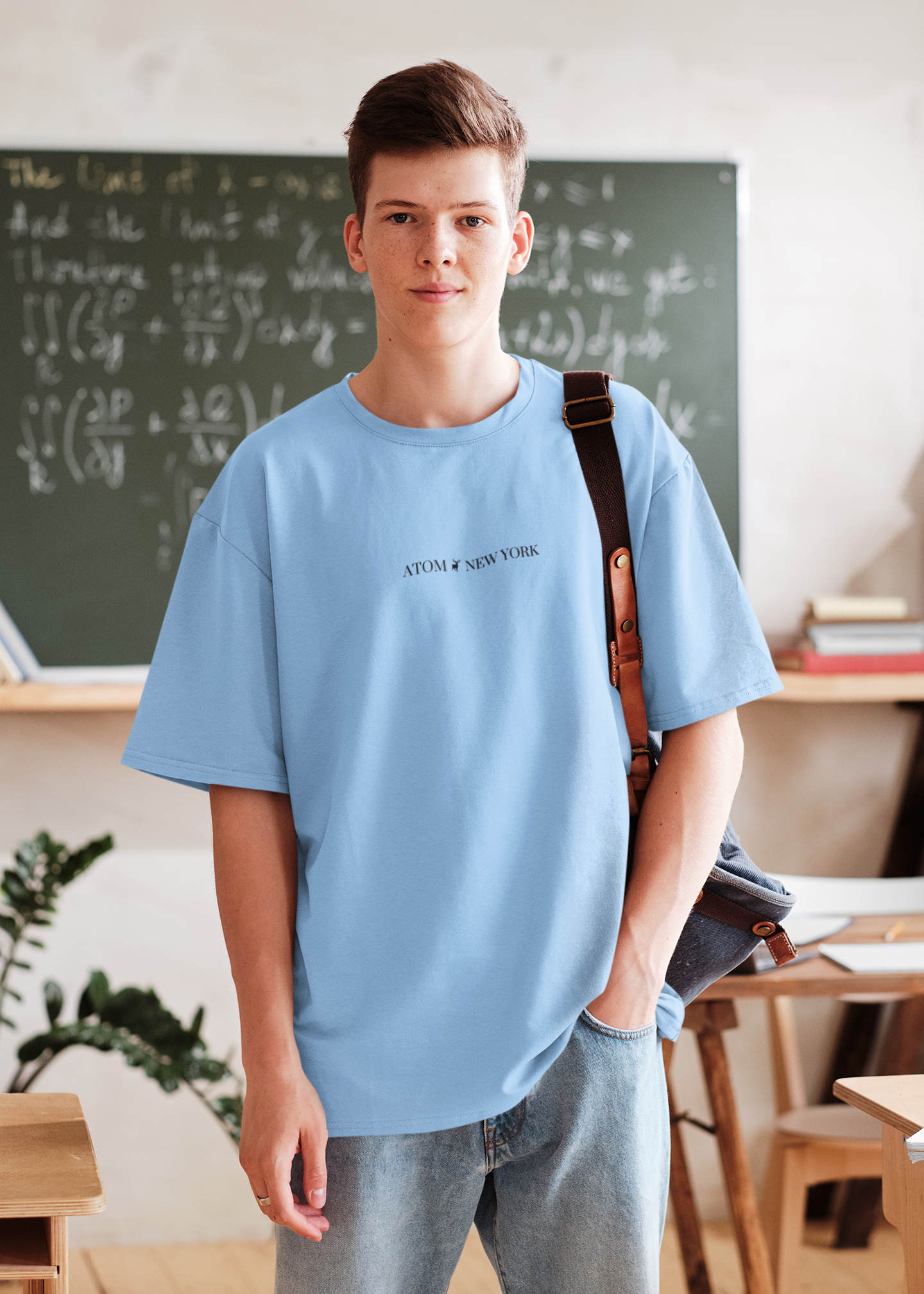 ATOM NEW YORK ESSENTIAL Baby Blue Oversized T-Shirt For Men