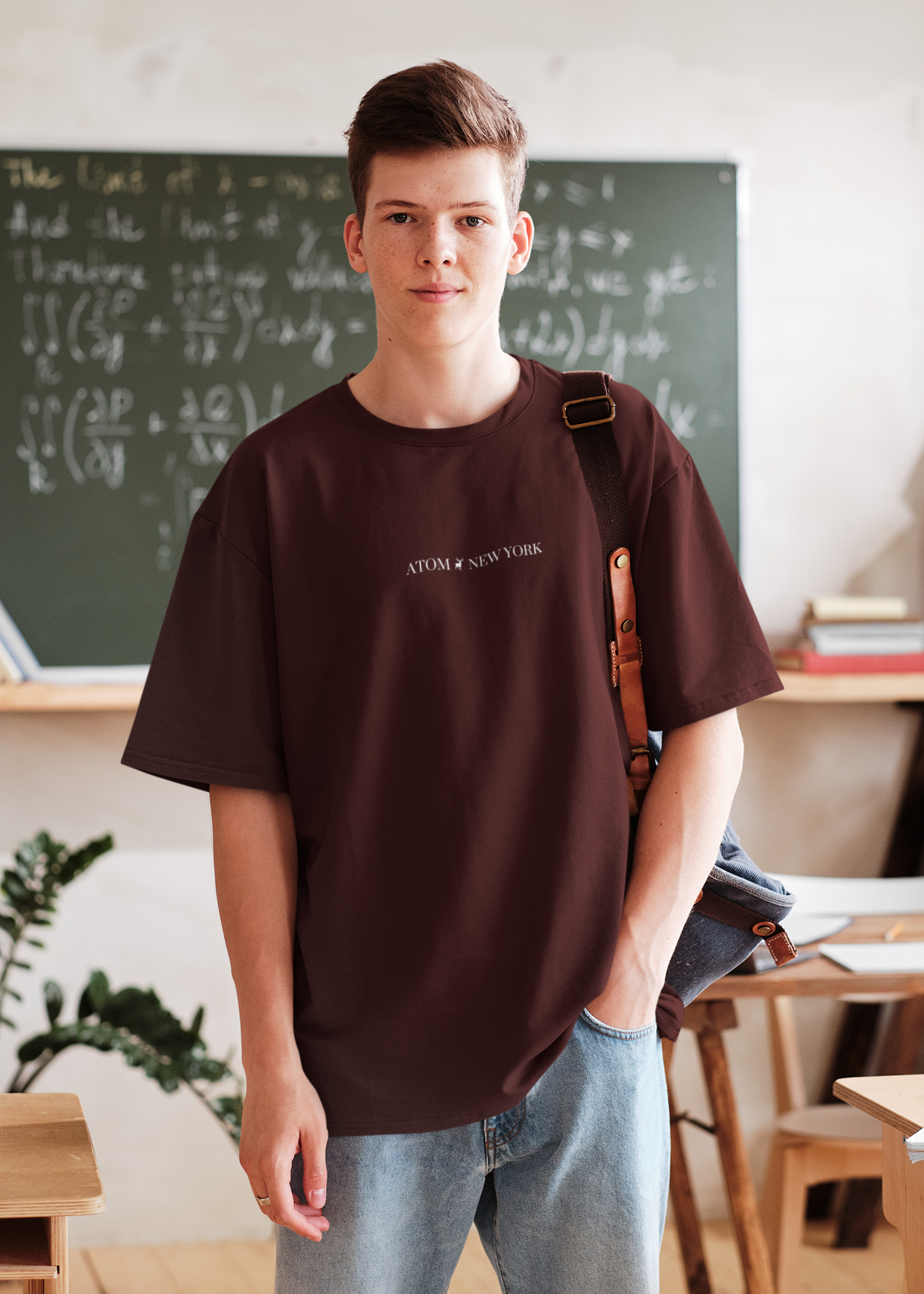 ATOM NEW YORK ESSENTIAL Maroon Oversized T-Shirt For Men