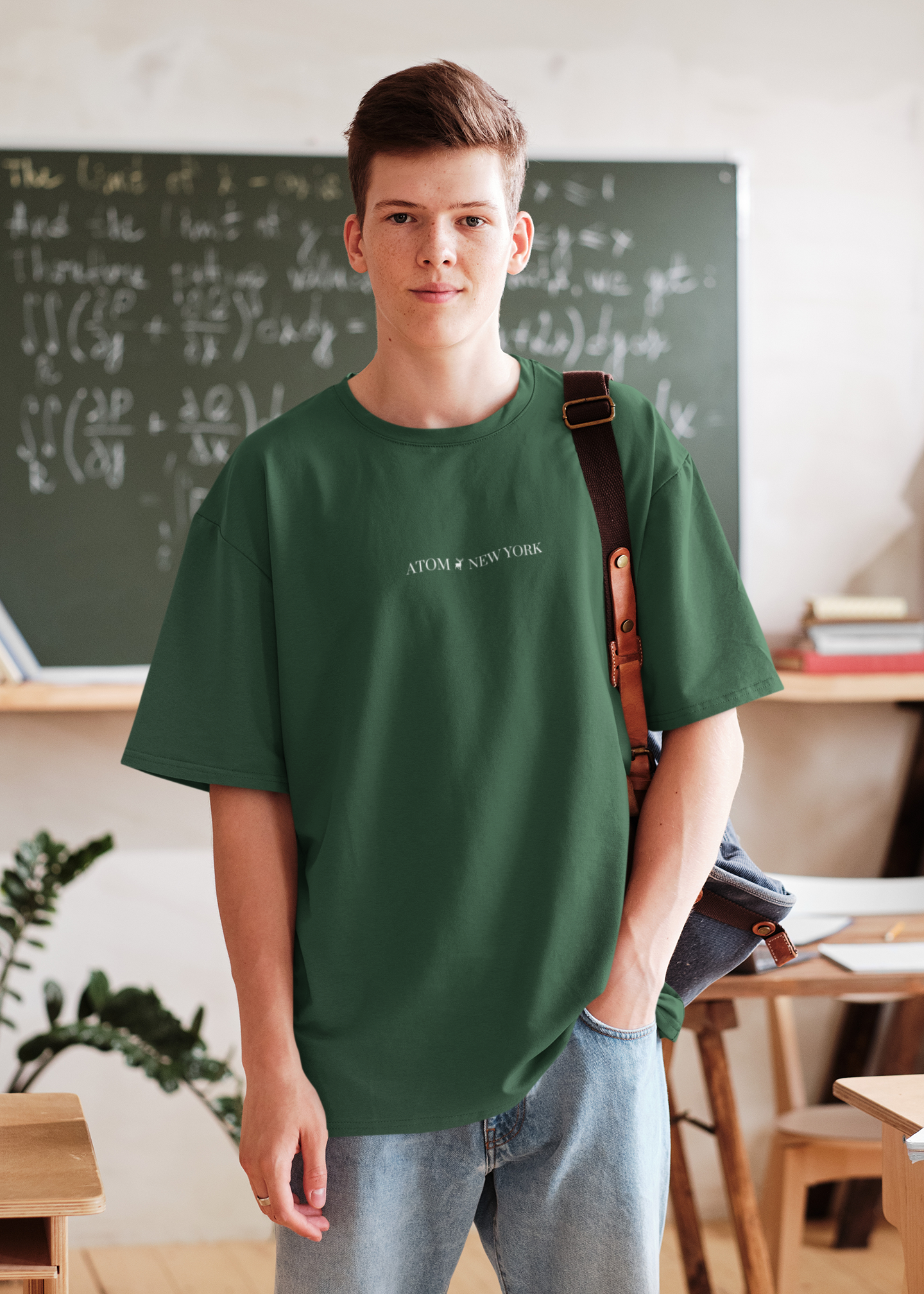 ATOM NEW YORK ESSENTIAL Bottle Green Oversized T-Shirt For Men