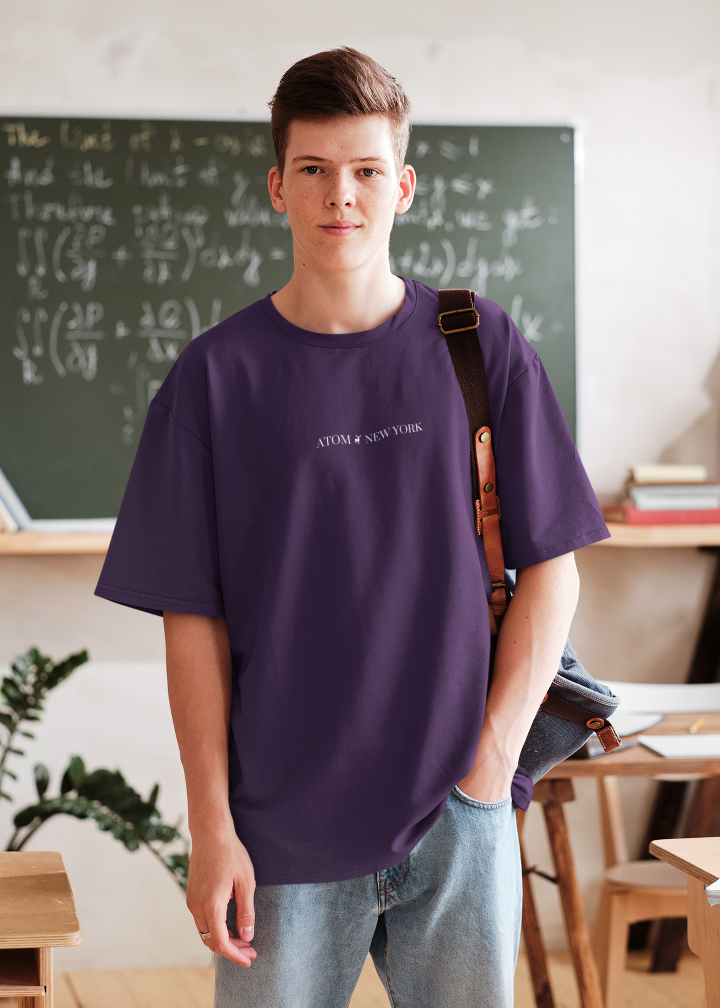 ATOM NEW YORK ESSENTIAL Purple Oversized T-Shirt For Men