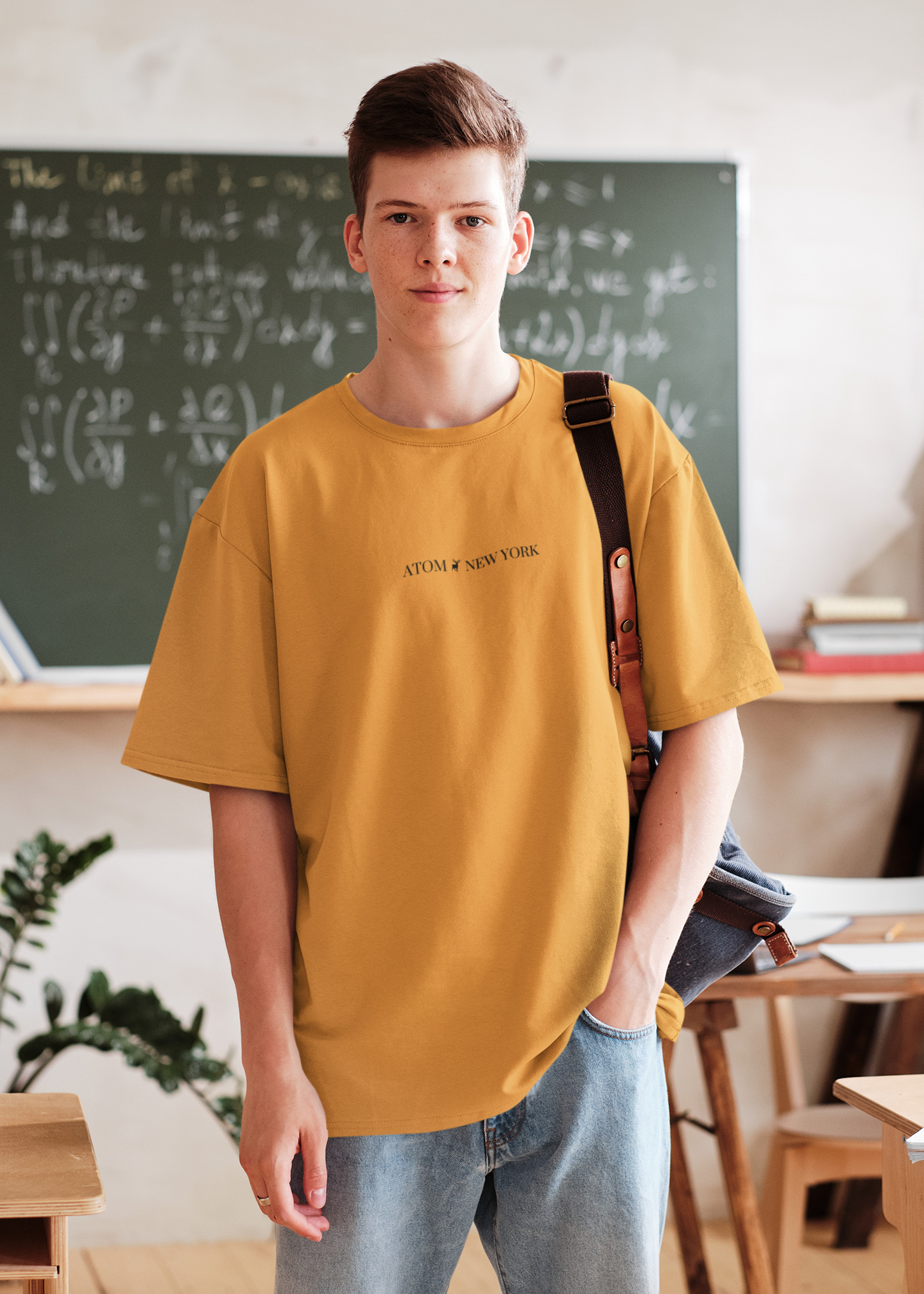 ATOM NEW YORK ESSENTIAL Golden Yellow Oversized T-Shirt For Men