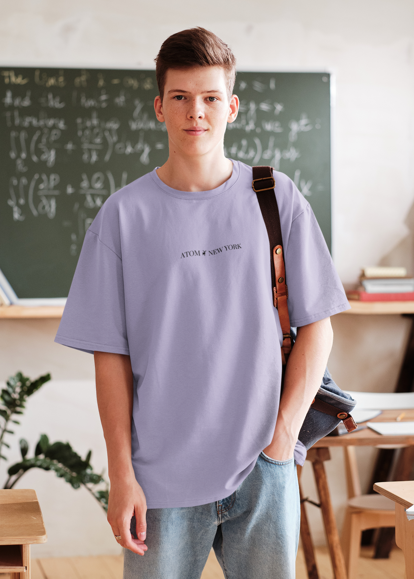 ATOM NEW YORK ESSENTIAL Lavender Oversized T-Shirt For Men