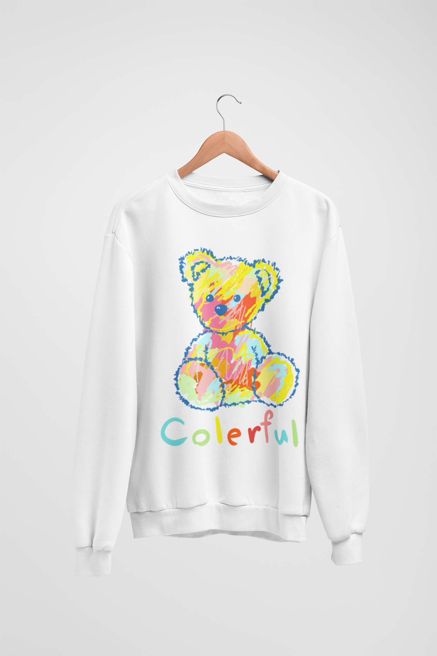 Colourful Teddy White Sweatshirt For Women
