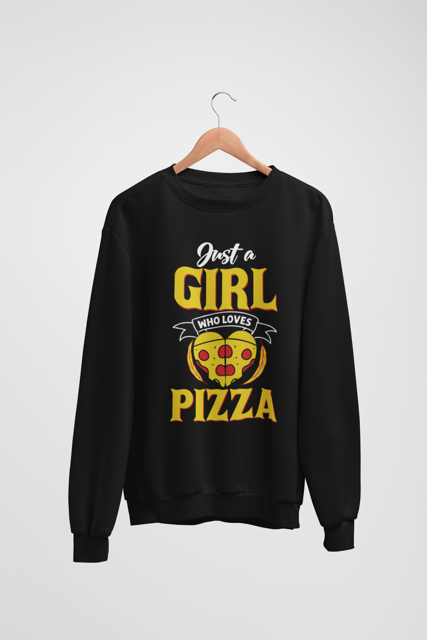 Just A Girl Who Loves Pizza Crew Neck Unisex Black Sweatshirt For Women | Masterchef Gurkirat Collection