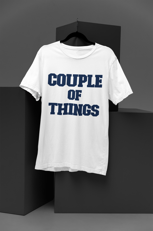 Couple Of Things Blue College Font Patch White Round Neck T-Shirt For Men | RJ Anmol Collection