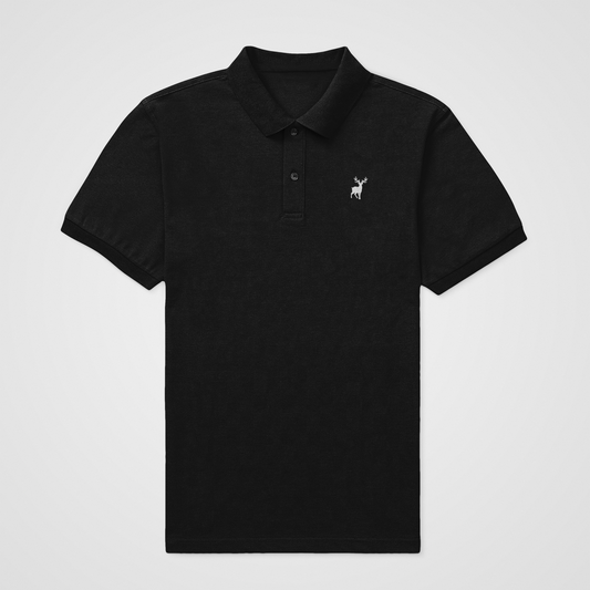 Classic ATOM White Logo Black Polo Neck T-Shirt For Men