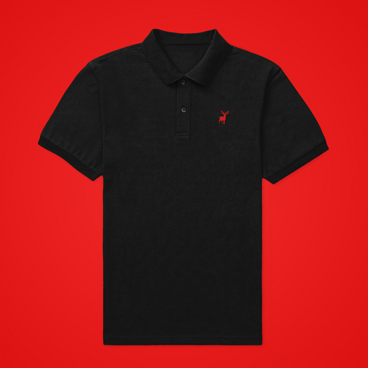 Classic ATOM Red Logo Black Polo Neck T-Shirt For Men