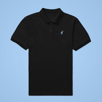 Classic ATOM Blue Logo Black Polo Neck T-Shirt For Men
