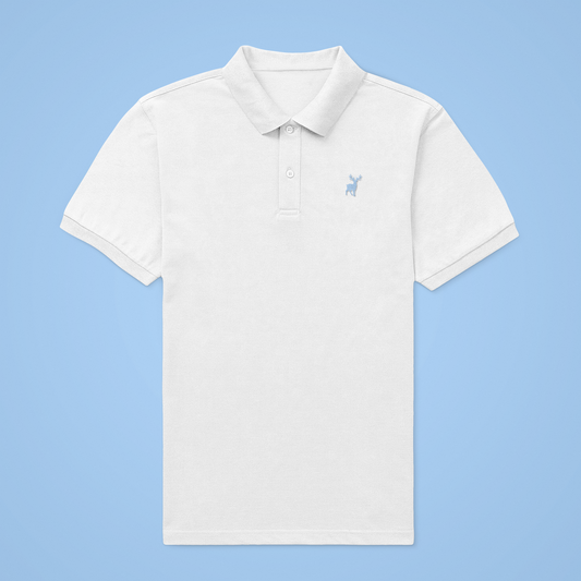 Classic ATOM Blue Logo White Polo Neck T-Shirt For Men