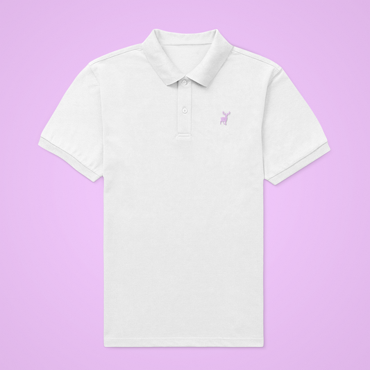 Classic ATOM Lavander Logo White Polo Neck T-Shirt For Men